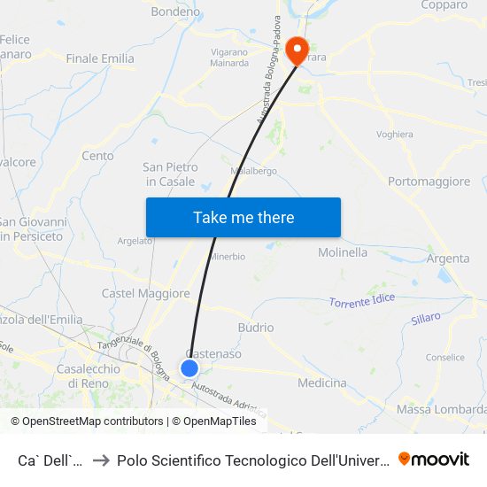 Ca` Dell`Orbo to Polo Scientifico Tecnologico Dell'Università Di Ferrara map