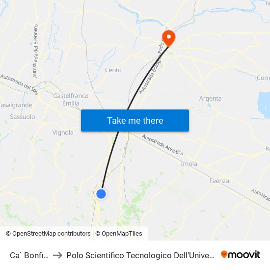 Ca` Bonfiglioli to Polo Scientifico Tecnologico Dell'Università Di Ferrara map