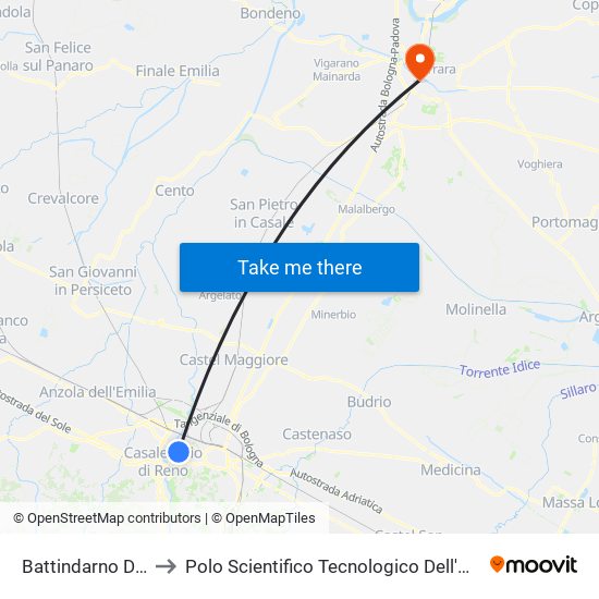 Battindarno De Carolis to Polo Scientifico Tecnologico Dell'Università Di Ferrara map