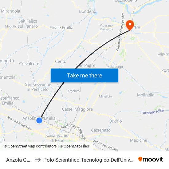 Anzola Goldoni to Polo Scientifico Tecnologico Dell'Università Di Ferrara map