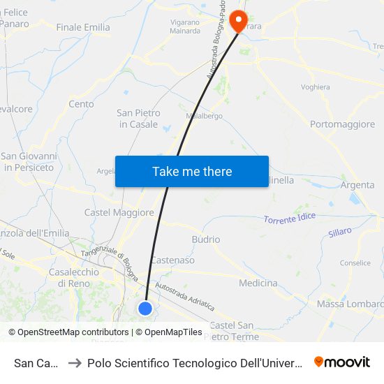 San Camillo to Polo Scientifico Tecnologico Dell'Università Di Ferrara map