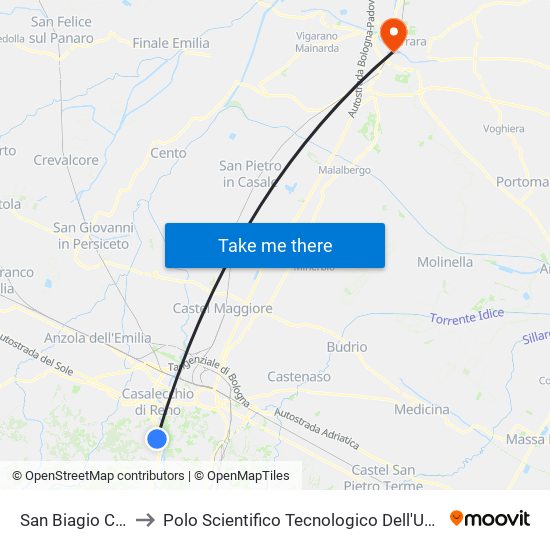 San Biagio Cefalonia to Polo Scientifico Tecnologico Dell'Università Di Ferrara map