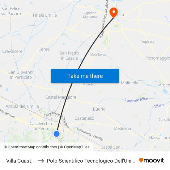 Villa Guastavillani to Polo Scientifico Tecnologico Dell'Università Di Ferrara map