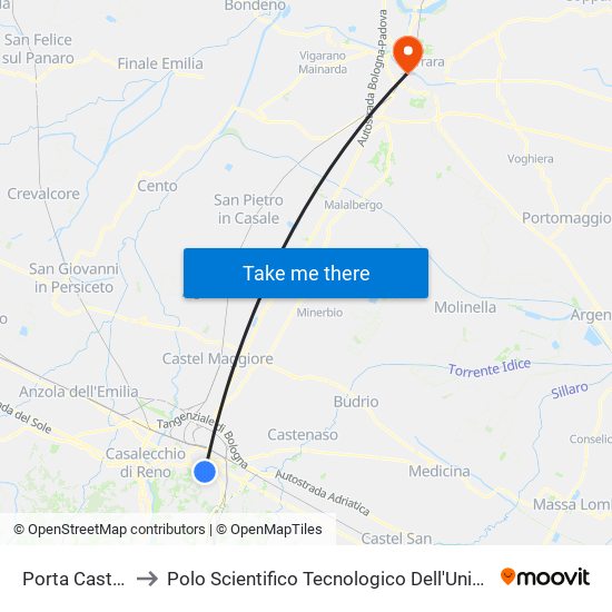 Porta Castiglione to Polo Scientifico Tecnologico Dell'Università Di Ferrara map