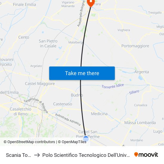 Scania Togliatti to Polo Scientifico Tecnologico Dell'Università Di Ferrara map