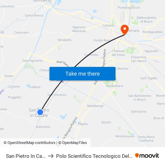 San Pietro In Casale Casetti to Polo Scientifico Tecnologico Dell'Università Di Ferrara map