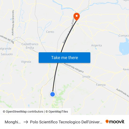 Monghidoro to Polo Scientifico Tecnologico Dell'Università Di Ferrara map