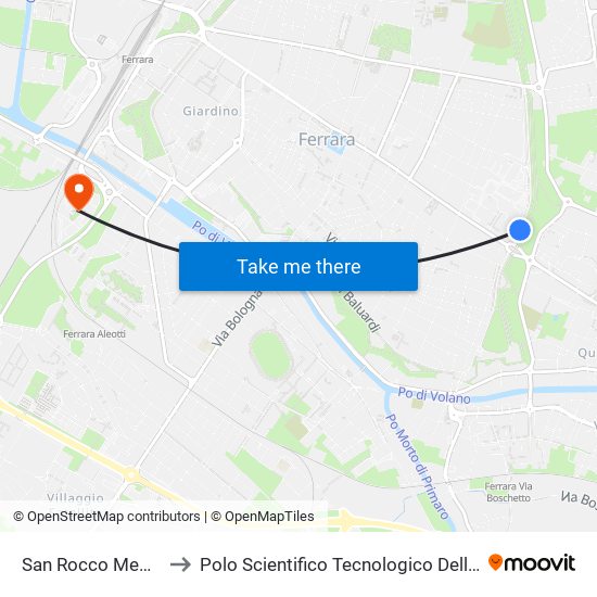 San Rocco Medaglie D'Oro to Polo Scientifico Tecnologico Dell'Università Di Ferrara map