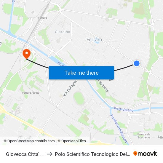 Giovecca Citta' Della Salute to Polo Scientifico Tecnologico Dell'Università Di Ferrara map