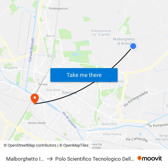 Malborghetto Ist. Navarra to Polo Scientifico Tecnologico Dell'Università Di Ferrara map