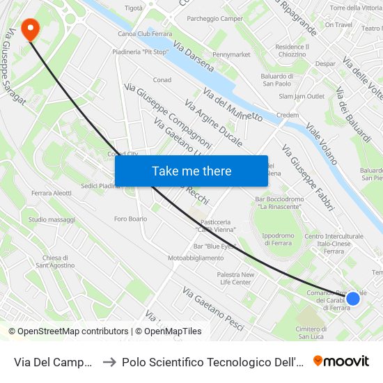 Via Del Campo Cimitero to Polo Scientifico Tecnologico Dell'Università Di Ferrara map