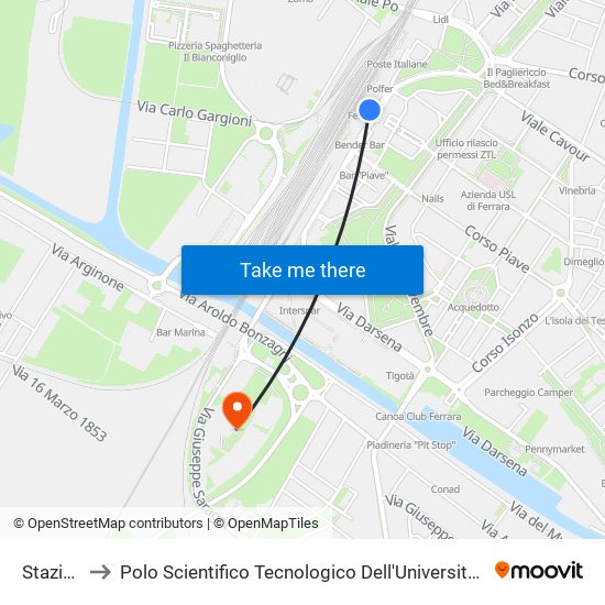 Stazione to Polo Scientifico Tecnologico Dell'Università Di Ferrara map