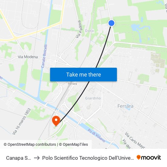 Canapa Scuole to Polo Scientifico Tecnologico Dell'Università Di Ferrara map