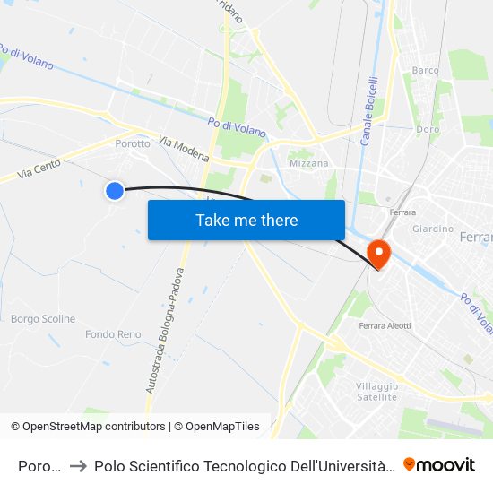 Porotto to Polo Scientifico Tecnologico Dell'Università Di Ferrara map