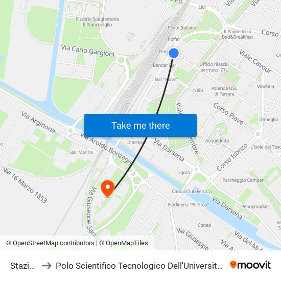 Stazione to Polo Scientifico Tecnologico Dell'Università Di Ferrara map