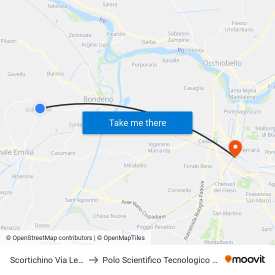 Scortichino Via Leonardo Da Vinci to Polo Scientifico Tecnologico Dell'Università Di Ferrara map