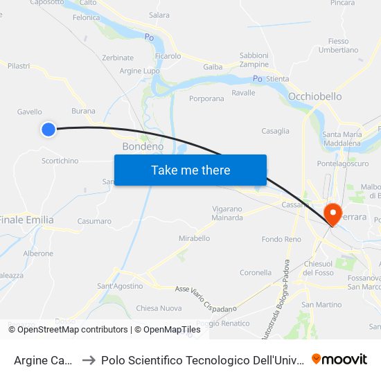 Argine Cagnetto to Polo Scientifico Tecnologico Dell'Università Di Ferrara map