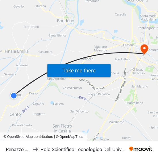 Renazzo Banca to Polo Scientifico Tecnologico Dell'Università Di Ferrara map