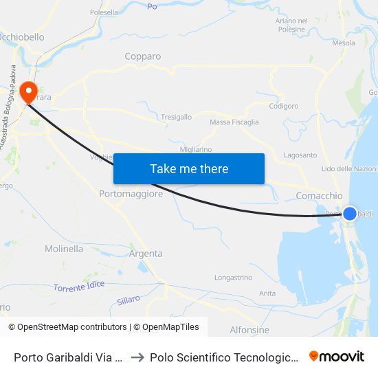 Porto Garibaldi Via Dei Mille Cap. [033] to Polo Scientifico Tecnologico Dell'Università Di Ferrara map