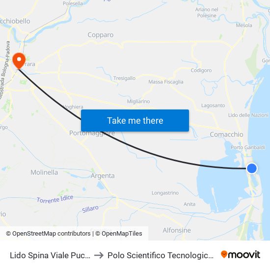Lido Spina Viale Puccini Camping Spina to Polo Scientifico Tecnologico Dell'Università Di Ferrara map