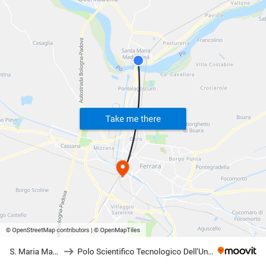 S. Maria Maddalena to Polo Scientifico Tecnologico Dell'Università Di Ferrara map