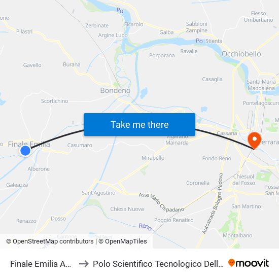 Finale Emilia Autostazione to Polo Scientifico Tecnologico Dell'Università Di Ferrara map
