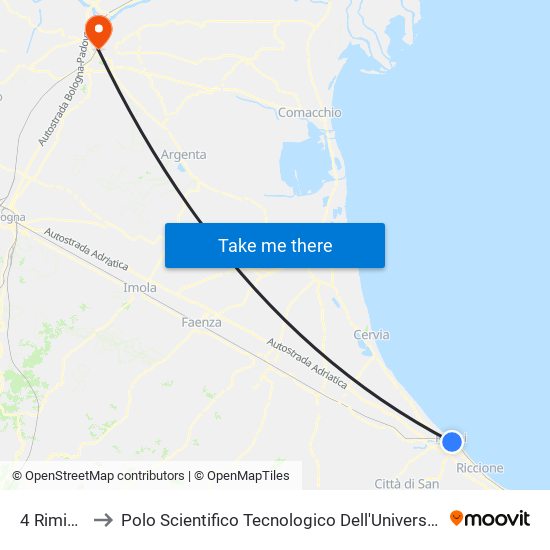 4 Rimini FS to Polo Scientifico Tecnologico Dell'Università Di Ferrara map