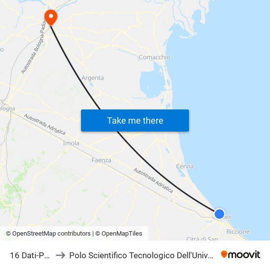 16 Dati-Palotta to Polo Scientifico Tecnologico Dell'Università Di Ferrara map