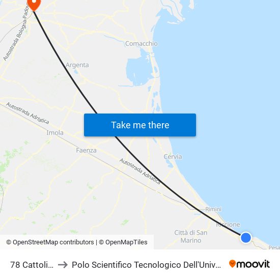 78 Cattolica FS to Polo Scientifico Tecnologico Dell'Università Di Ferrara map