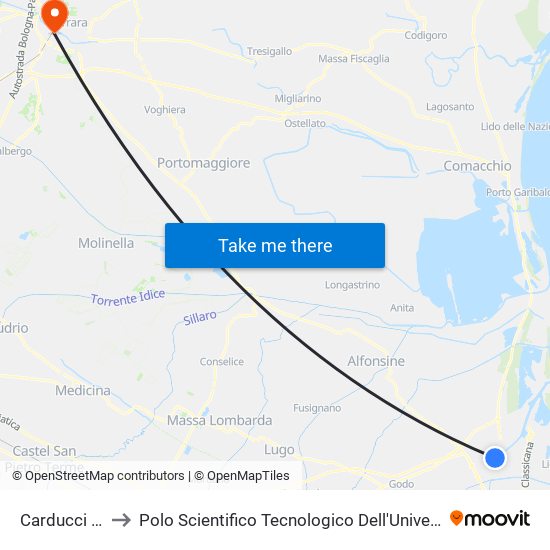 Carducci Liceo to Polo Scientifico Tecnologico Dell'Università Di Ferrara map