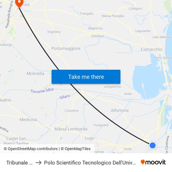 Tribunale Randi to Polo Scientifico Tecnologico Dell'Università Di Ferrara map