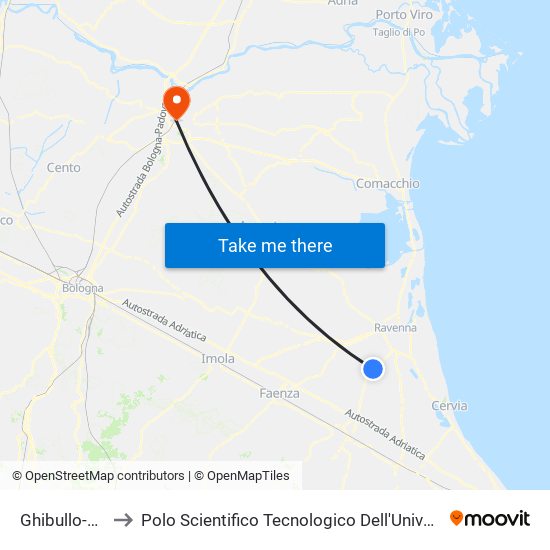 Ghibullo-Babini to Polo Scientifico Tecnologico Dell'Università Di Ferrara map