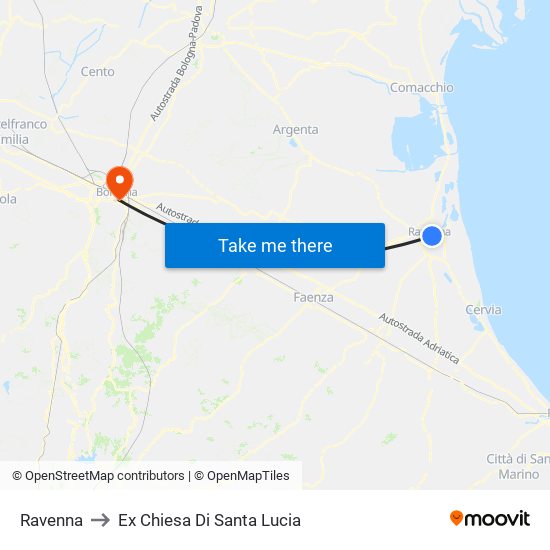Ravenna to Ex Chiesa Di Santa Lucia map