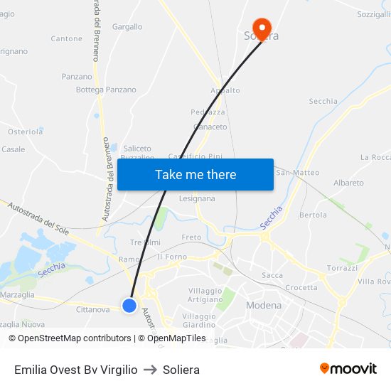 Emilia Ovest Bv Virgilio to Soliera map