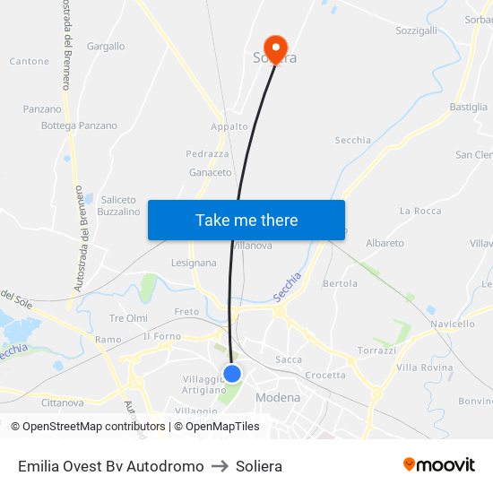 Emilia Ovest Bv Autodromo to Soliera map