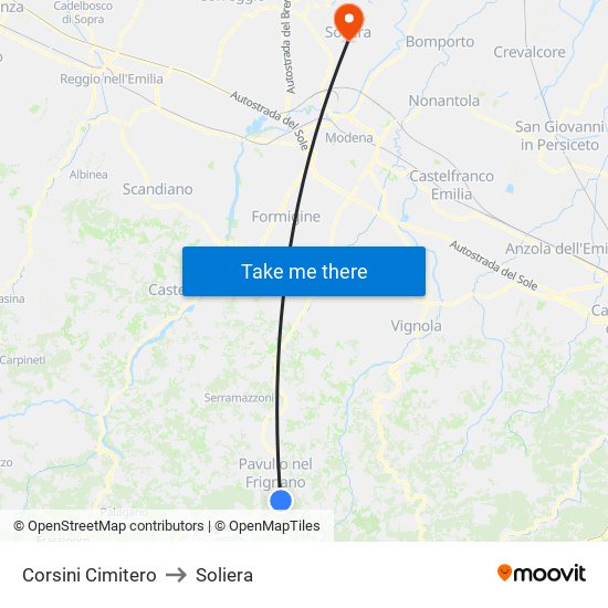 Corsini Cimitero to Soliera map