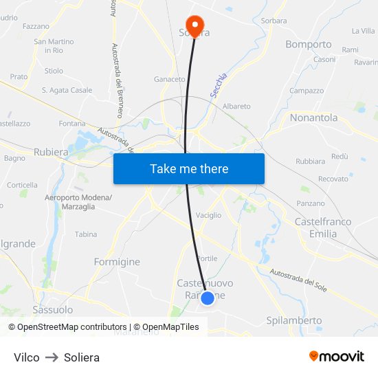 Vilco to Soliera map