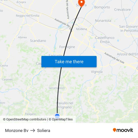 Monzone Bv to Soliera map