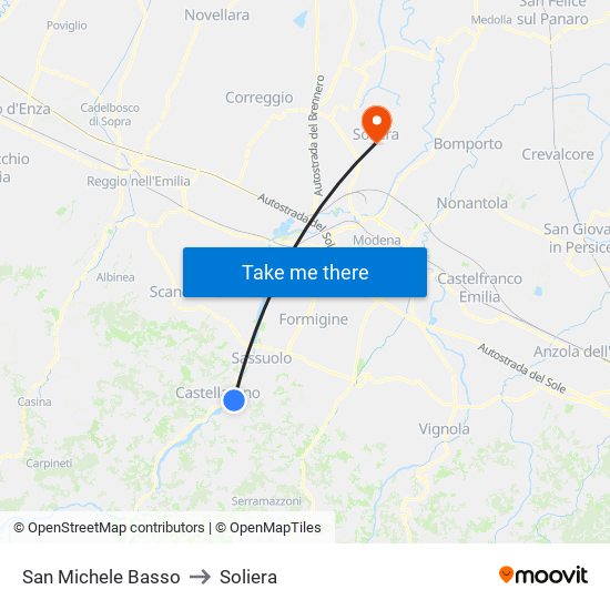 San Michele Basso to Soliera map