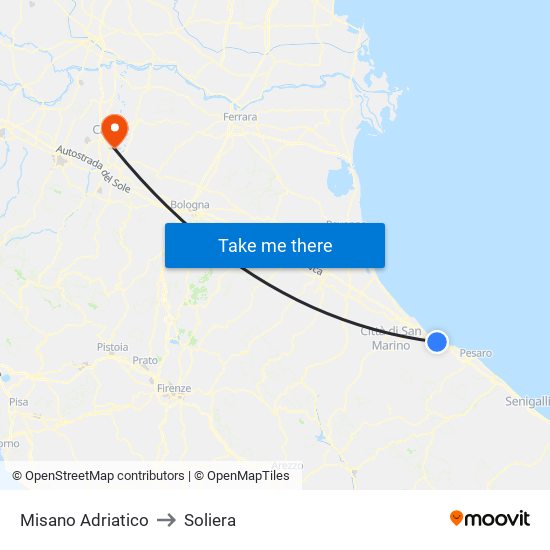 Misano Adriatico to Soliera map