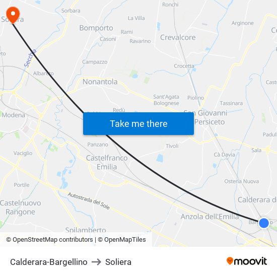 Calderara-Bargellino to Soliera map