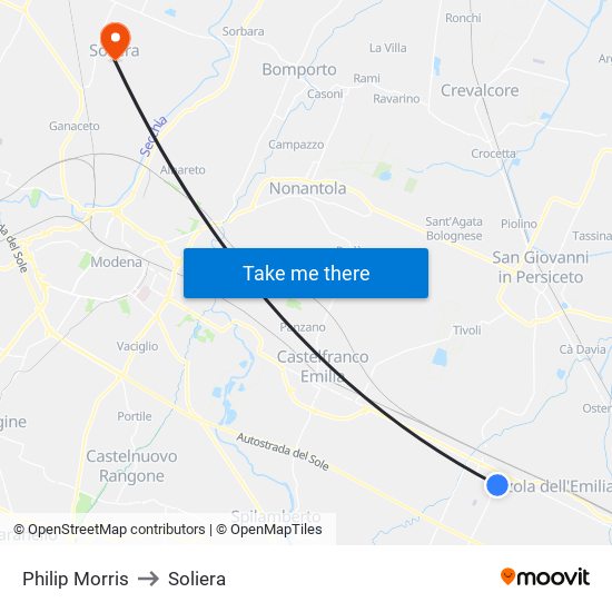 Philip Morris to Soliera map