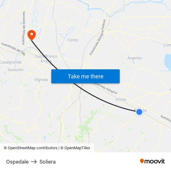 Ospedale to Soliera map