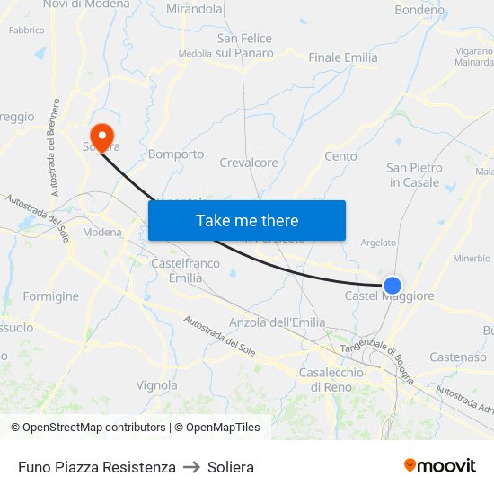 Funo Piazza Resistenza to Soliera map