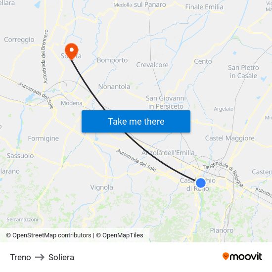 Treno to Soliera map