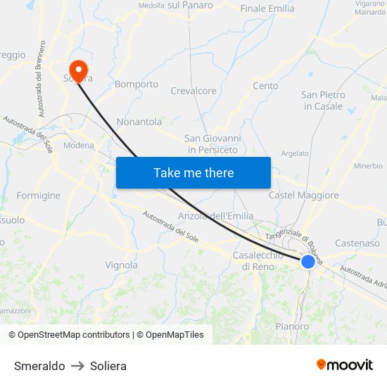 Smeraldo to Soliera map
