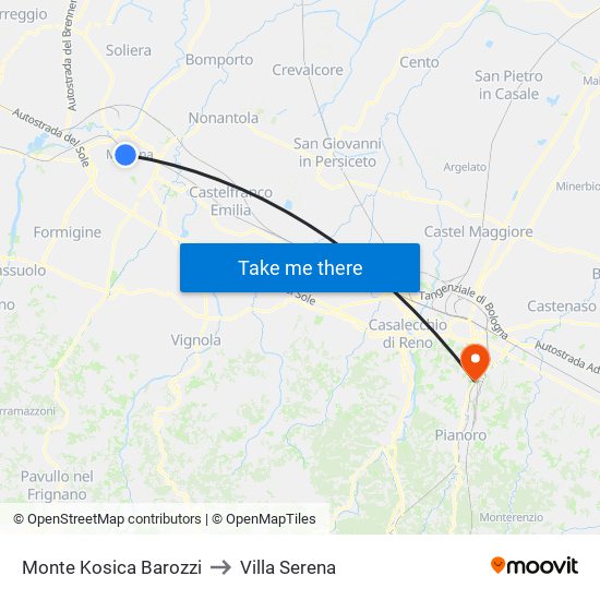 Monte Kosica Barozzi to Villa Serena map