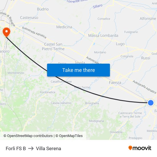 Forli FS B to Villa Serena map