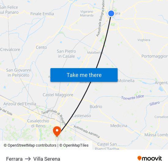 Ferrara to Villa Serena map