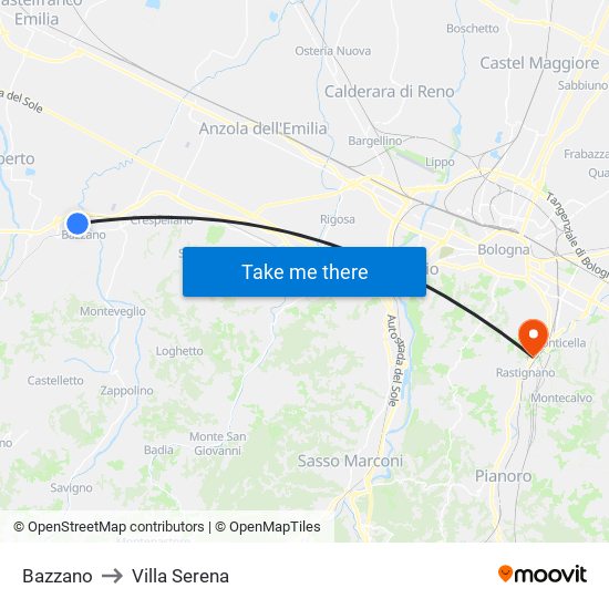Bazzano to Villa Serena map